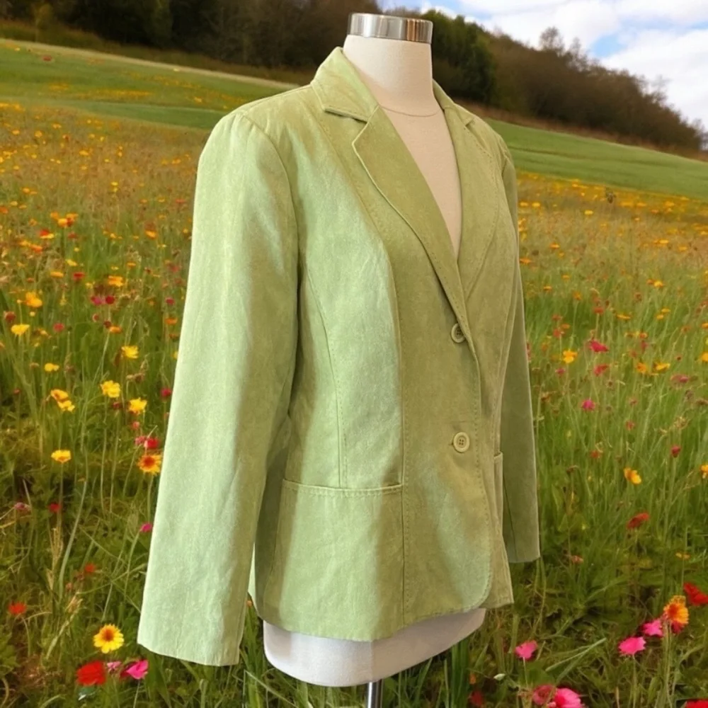 Green Faux Suede Blazer Jacket By Kim Roger’s Signature